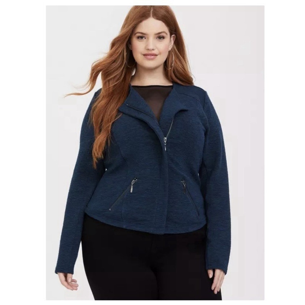 Torrid NBlue Studio Double Knit Full Zip Moto Jacket Pockets Size 2X‎